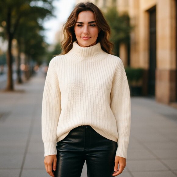 NWT & Other Stories 100% wool Chunky Knit Relax Fit Mock Neck Sweater - Picture 1 of 10